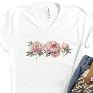 Peonies, Peony, V Neck Tshirt, Wildflower V Neck Shirt, Fall V-neck Shirt, V Neck Shirt Pattern, V Neck Floral Shirt, Cute V Neck Shirt