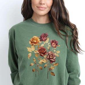 Fall Long Sleeve Tshirt, Long Sleeve Flowers T Shirt, Comfort Color, Fall T-shirt Designs, Wild Flower Autumn Fall Flower Cottagecore Shirt