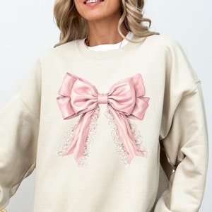 Pink Bow Sweatshirt, Coquette Sweatshirt, Pink Ribbon Sweatshirt, Pink Ribbon Soft Girl Aesthetic, Girly Pink Bow Sweatshirt, Coquette Gifts