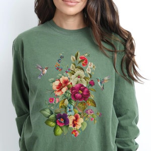 Floral Long Sleeve T-Shirt, Floral Long Sleeve Top, Long Sleeve Flower T Shirt, Autumn Long Sleeve Tshirt, Comfort Colors, Floral Shirt, 112