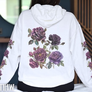 Wildflower Hoodie, Floral Hoodie, Boho Cottagecore Hoodies, Botanical Flowers Hooded Sweatshirt, Floral Pullover, Flower Lover Gift for Her
