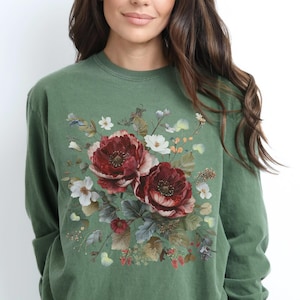 Floral Long Sleeve t-shirt, Wildflower Shirt, Fall Long Sleeve Tshirt, Comfort Color, Long Sleeve Flower Shirt, Cotton Long Sleeve Tshirt. 3