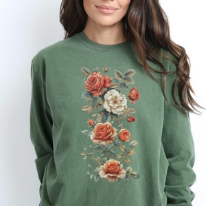 Floral Long Sleeve T-Shirt, Floral Long Sleeve Top, Long Sleeve Flower T Shirt, Autumn Long Sleeve Tshirt, Comfort Colors, Floral Shirt, 119