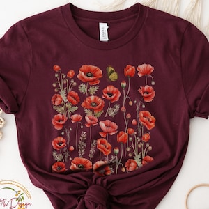 Poppy Flower Shirt, Poppies Flower Shirt, Poppy Flower Design T-shirt, Boho Wildlfowers Cottagecore Shirt, Plants Shirt, Goblincore Shirt