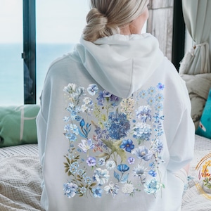 Blue Wildflowers Pressed Flowers Hoodie Flower Floral Hoodie Baby Blue Hoodie Womens Hoodie Oversized Hoodie Nature Plant Hoodie Trendy