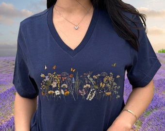 DUOLIFU Women's Unique Print Short Sleeve Top - V-Neck Choker Style, Casual Loose Fit Graphic Tee