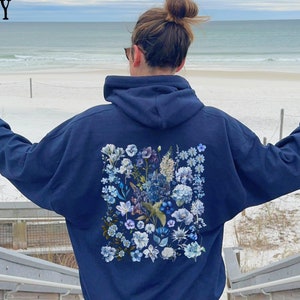 Blue Wildflowers Pressed Flowers Hoodie Flower Floral Hoodie Baby Blue Hoodie Womens Hoodie Oversized Hoodie Nature Plant Hoodie Trendy