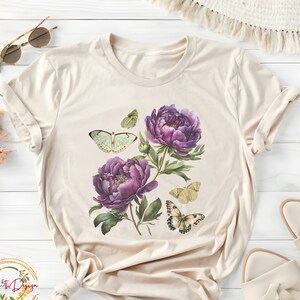 Butterfly Shirt Designs, Butterefly Print T-shirt, Butterfly Floral Shirt, Cute Butterfly Shirt, Vintage Botanical Butterfly Shirt, Peonies