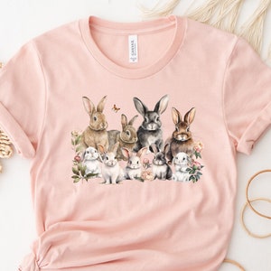 Spring Floral Easter Bunny Rabbit Print Tshirt Easter Bunny Shirt Floral Rabbit Shirt Cute Cottagecore Bunny Rabbit Shirt Women Gift for Her