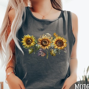 Sunflower Tank Top, Sunflower Shirt, Comfort Color, Floral Shirt, Flower Tank Top, Garden Shirt, Womens Summer Shirt, Sunshine Shirt
