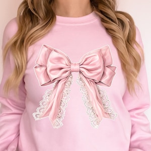Pink Bow Sweatshirt, Coquette Sweatshirt, Pink Ribbon Sweatshirt, Pink Ribbon Soft Girl Aesthetic, Girly Pink Bow Sweatshirt, Coquette Gifts
