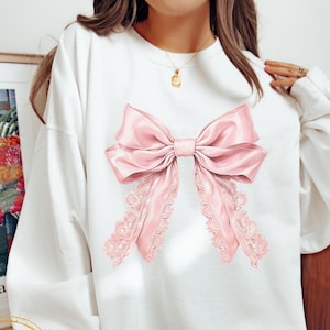 Coquette Bow Sweatshirt, Pink Bow Sweatshirt, Coquette Bow Shirt, Cute Bow Ribbon Bow T-shirt, Coquette Aesthetic T-shirt, Gifts for Her