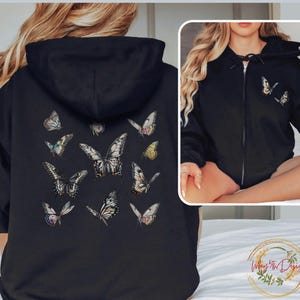Butterfly Hoodie Zip, Butterfly Sweatshirt, Butterfly Hooded Sweatshirt, Nature Sweatshirt, Animal Graphic Sweatshirt, Butterfly Gifts