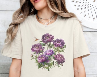 Hummingbird Shirt for Women, Floral Hummingbird Shirt, Nature Lover, Nature Tee, Bird Lover Gifts for Her, Cute Bird Shirt, Bird T-Shirt