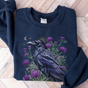 Raven Sweatshirt, Raven Sweater, Dark Academia, Goth Shirt, Goth Raven Sweater, Bird Sweatshirt, Gothic Clothes, Raven Tarot Shirt, Gifts