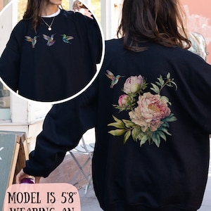 Hummingbird Sweatshirt, Hummingbird Sweater, Floral Hummingbird Shirt, Pressed Flower Sweatshirt, Wildflower Cottagecore Shirt, Gift for Her