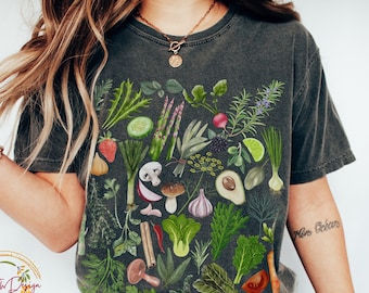 Vegetable Shirt, Comfort Colors® Head Chef and Sous Shirt, Vegetable Print Shirt, Fruit Veggie Cottagecore t shirt, Gift for Gardener Shirt