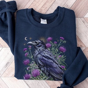 Raven Sweatshirt, Raven Sweater, Dark Academia, Goth Shirt, Goth Raven Sweater, Bird Sweatshirt, Gothic Clothes, Raven Tarot Shirt, Gifts