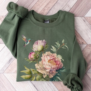Sudadera con flores, sudadera con flores, sudadera con flores silvestres, sudadera con cuello redondo con flores, sudadera con flores para amantes, sudadera con cuello redondo estilo cottagecore boho