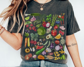 Vegetable Shirt, Vegetable Print Shirt, Comfort Color, Vegetarian shirt, Gardening Tee, Plant Lover Gift, Cottagecore Clothing, Foodie Gift