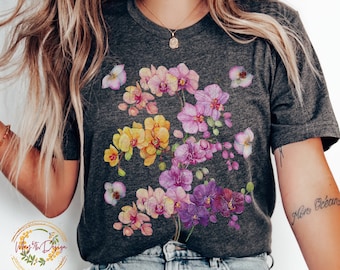 Orchid Flower Shirt, Wild Flower T-shirt, Vintage Botanical
