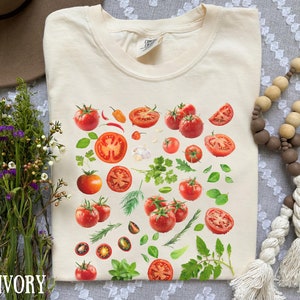 Tomaten Shirt Cottagecore Botanischer Garten Retro Tshirt Komfort Farbe Vintage Tomatenfrucht Shirt Foodie Tee Boho Grafik T-Shirt Ästhetik