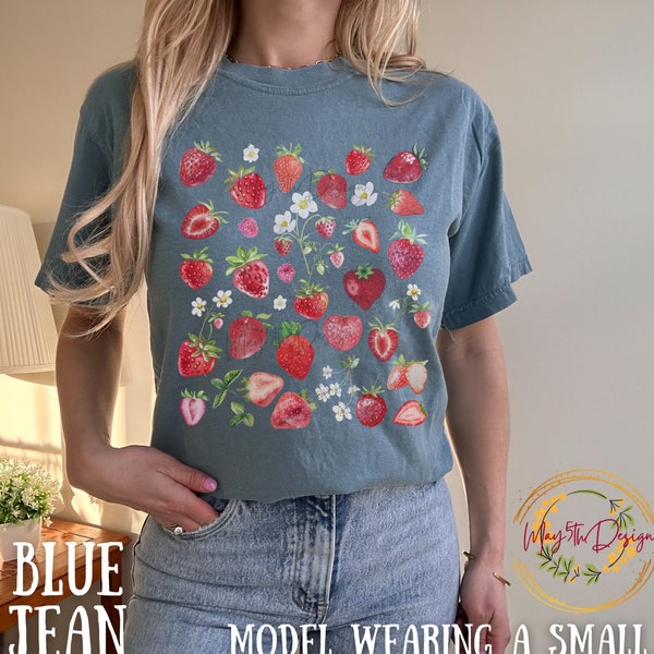 Floral Shirt, Comfort Color, Plant Shirt, Strawberry Shirt, Cottagecore Clothing, Flower Graphic Tee, Gift for Women, Fruit, Botanical Shirt