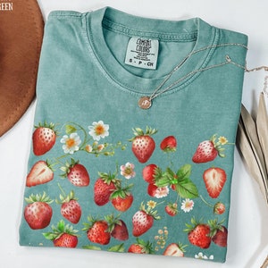 Floral Shirt, Plant Shirt, Strawberry Shirt, Comfort Color, Cottagecore Shirt, Flower Graphic Tee, Gift for Women, Botanical Plant Shirt