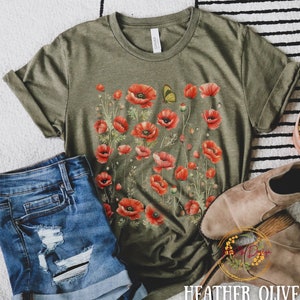 Watercolor Poppy Flower Shirt, Red Poppy Flower Shirt, Flower Shirt, Floral Shirt, Boho Cottagecore Shirt, Wildflower Shirt, Botanical Shirt