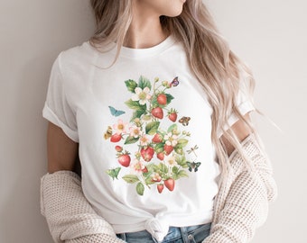Strawberry Shirt Strawberry Clothes Strawberry Tee Strawberry Top Garden Top Aesthetic Clothing Cottagecore Clothing Botanical Plant Shirt