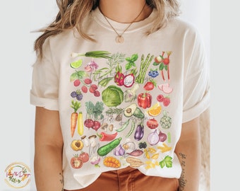 Vegetable Shirt, Vegetable Print Shirt, Comfort Color, Vegetarian shirt, Gardening Tee, Plant Lover Gift, Cottagecore Clothing, Foodie Gift