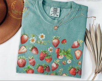 Chemise à fleurs, chemise végétale, chemise fraise, couleur confort, chemise cottagecore, t-shirt graphique à fleurs, cadeau pour femme, chemise plante botanique