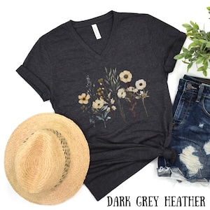 Flower V Neck Shirt, V Neck Shirt, V-Neck Shirt, Fall V Neck Shirt, Vintage Botanical Shirt, Boho Wildflower Shirt, Nature, Garden Shirt