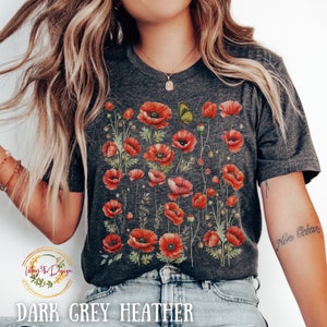Watercolor Poppy Flower Shirt, Red Poppy Flower Shirt, Flower Shirt, Floral Shirt, Boho Cottagecore Shirt, Wildflower Shirt, Botanical Shirt