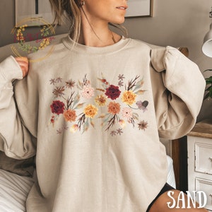 Vintage geperst bloemensweater, Boho Floral Cottagecore trui, botanisch gebloemd sweatshirt met ronde hals, oversized trui met wilde bloemen