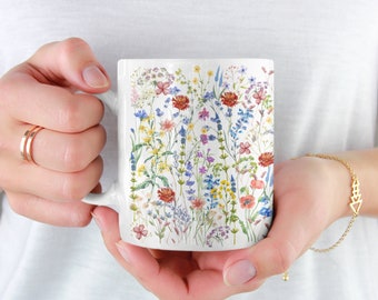 Pressed Flower Mug, Wildflowers Coffee Mug, Nature Lover Mug, Vintage Boho Floral Mug, Floral Nature Mug, Flower Garden Lover Gift for Women