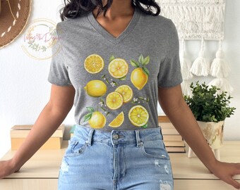 レモンTシャツ、レモンシャツ、レモンプリントシャツ、ボタニカル