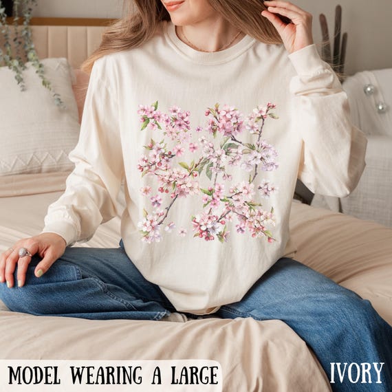 Chemise fleurs de cerisier T-shirt à manches longues Chemise