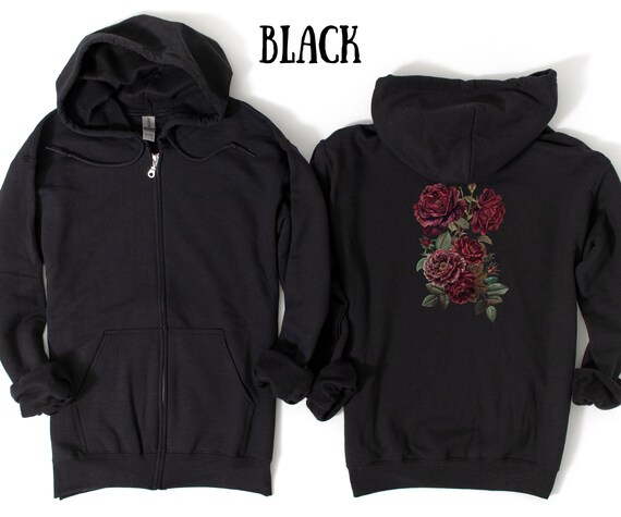Buy Rose Hoodie Zip up Hoodie Rose Sweatshirt Botanical Floral
