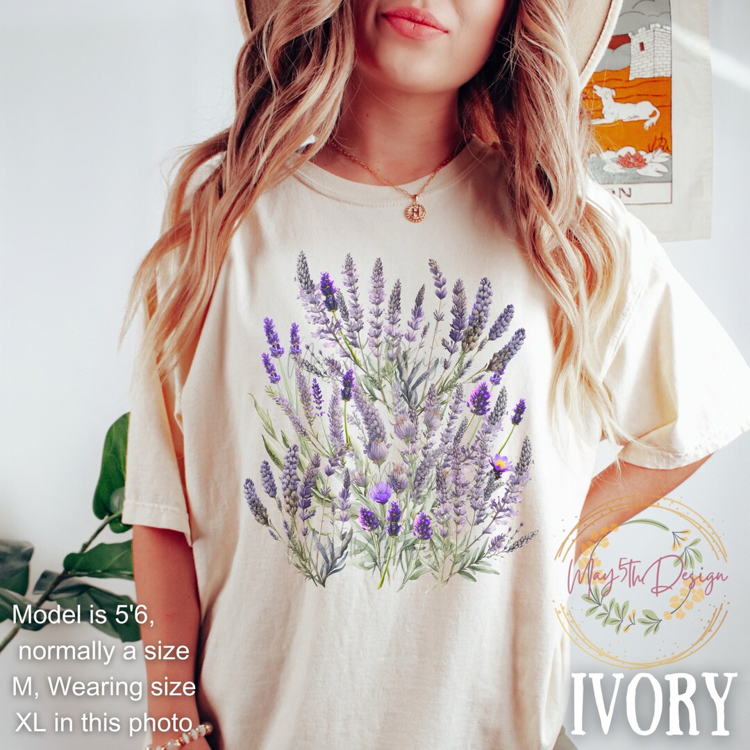 Lavender Botanical Wildflower Comfort Colors Shirt, English