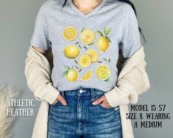 トップス lemon レモンTシャツ、レモンシャツ、レモンプリントシャツ、ボタニカル