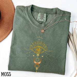 Celestial Comfort Colors Shirt, Moon Phase T-shirt, Boho Vintage Mystical Moon and Sun Tee, Spiritual Moon Women Clothing Gifts for Her