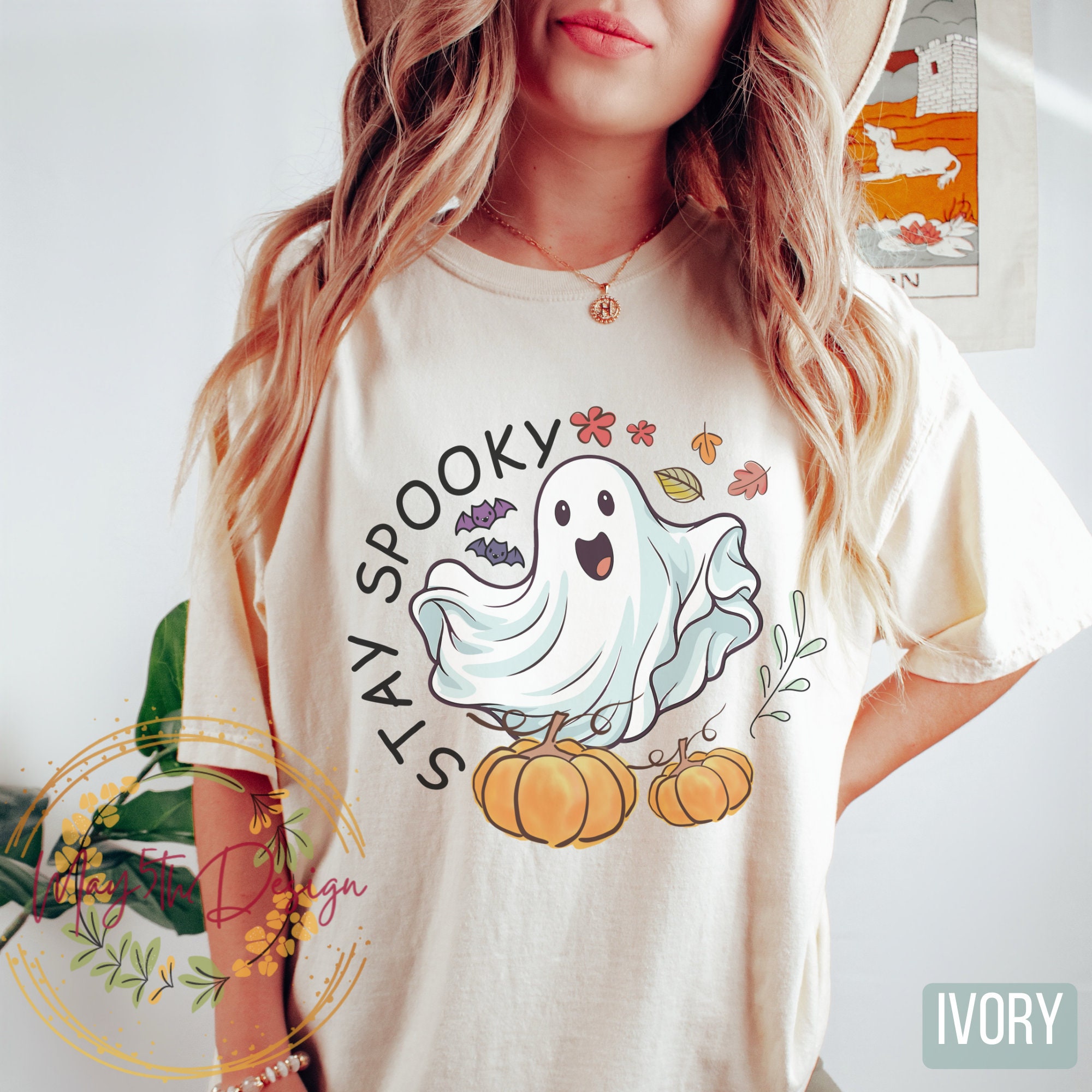 Women's Halloween Ghost Shirt - Funny Spooky Season Short Sleeve Tee For Fall Holiday