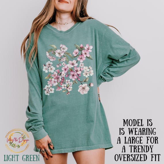 Chemise fleurs de cerisier T-shirt à manches longues couleur