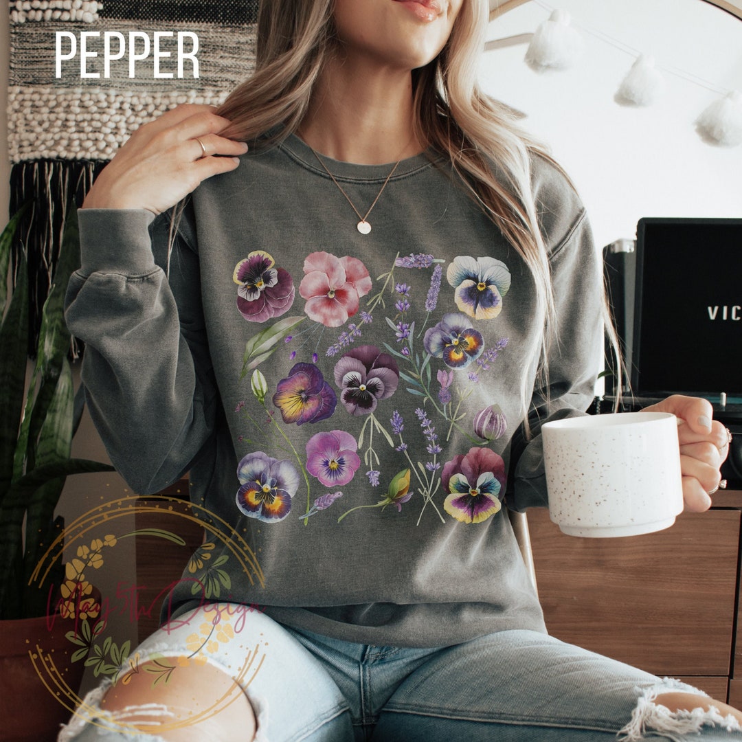 Botanical Sweatshirt for Women Pansies Lover Gifts for Her