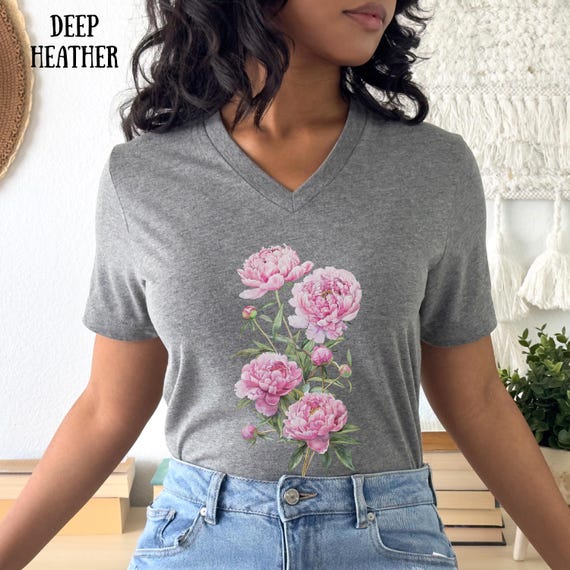 レディース花柄VネックTシャツ、VネックTシャツ、レディース