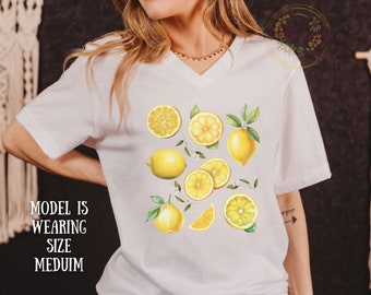 トップス lemon レモンTシャツ、レモンシャツ、レモンプリントシャツ、ボタニカル