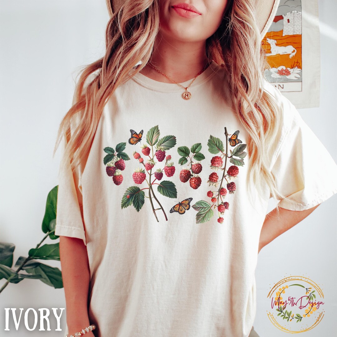White And Raspberry Color Shirt Raspberries Shirt Raspberry Cottagecore Tshirt Retro Raspberry Graphic ...