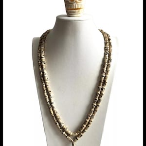 Stunning & vintage small 108 handcarved Tibetan Yak bone Skull mala necklace for meditation and prayer 30”inch long