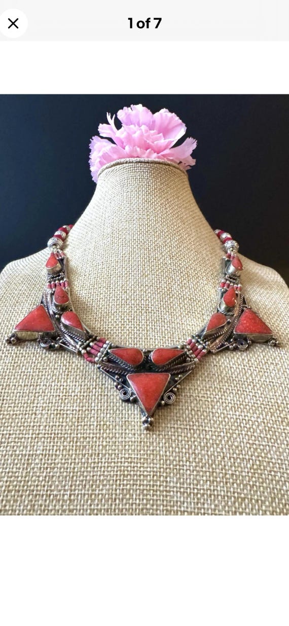 Collier Ethnique Tibétain - Pendentif Boîte Reliquaire - Argent 925, Corail, Sodalite - Bijou Ancien
